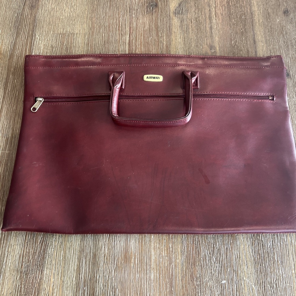 Vintage Burgundy Airway Industries Bag With Handles Briefcase Work Bag File Bag